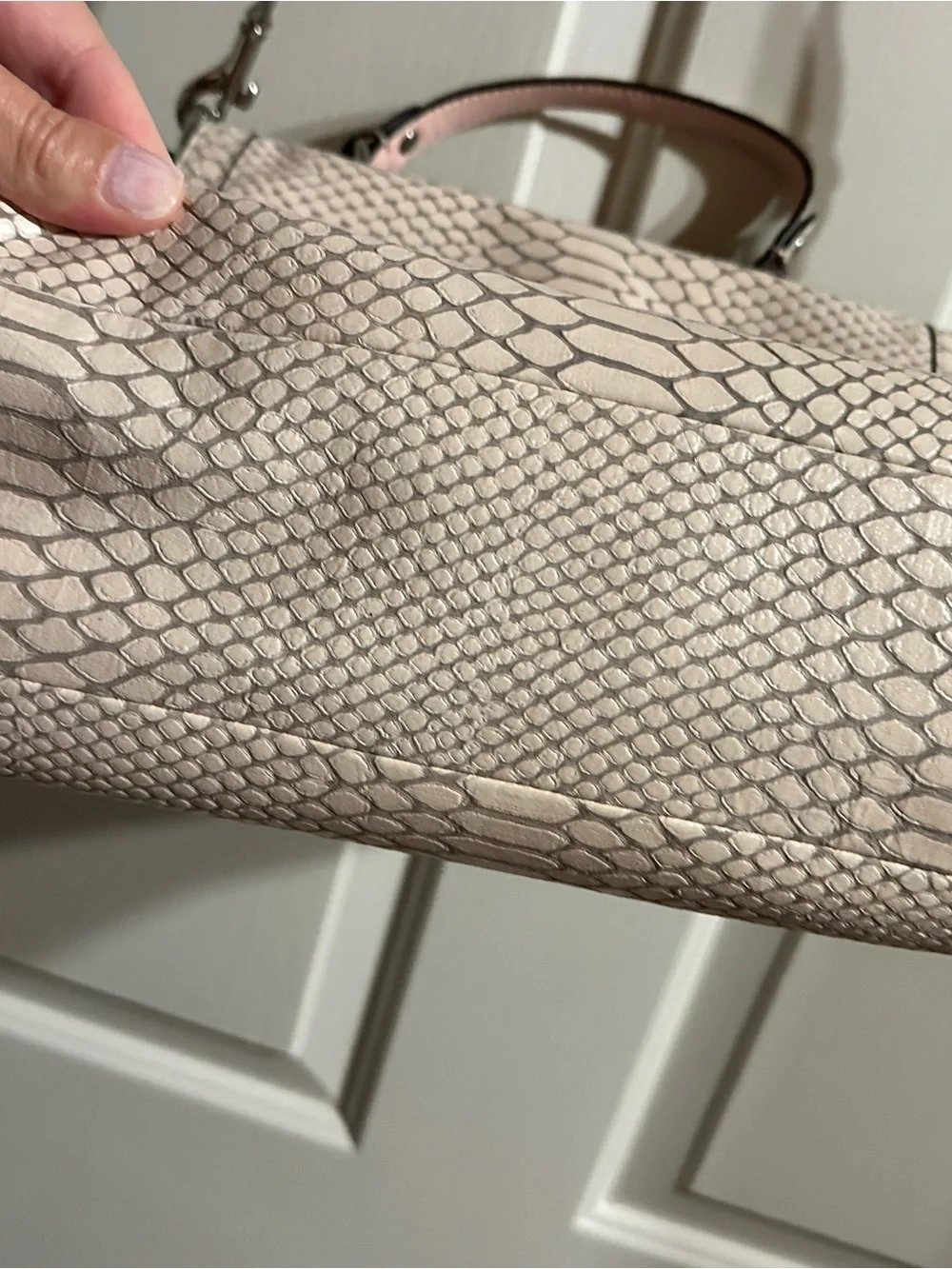 Coach Pink Beige Snake-Embossed Leather Top Handle Bag